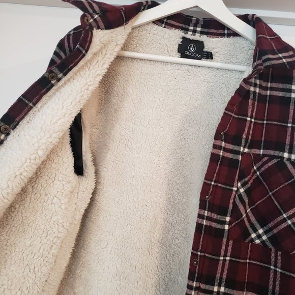 VOLCOM - Jacket with burgundy flannel ,relaxed fit and Sherpa lining f - Picture 9 of 15